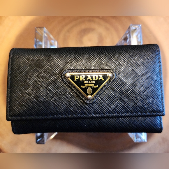 PRADA Tessuto Milano Saffiano Leather 6 Key Holder Wallet Cardholder Black - Picture 2 of 15
